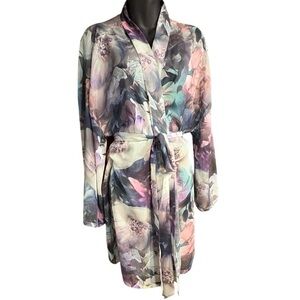 Cacique Floral Chiffon Robe 14/16 large watercolor new
